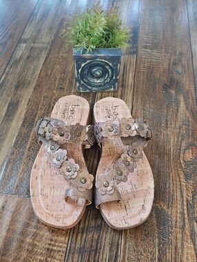 b.o.c. Floral Studded Slide Sandals - Beige